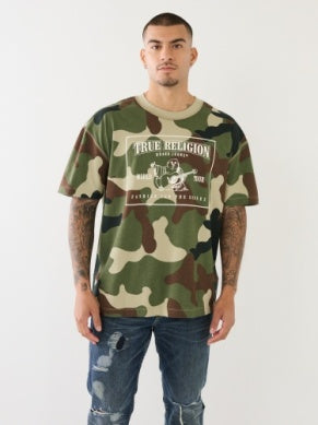 Men True Religion Green Camo drop Shoulder SRS Camo Tee