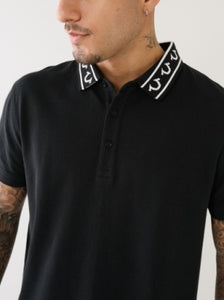 Men True Religion Jet black Relaxed Branded Collar SS Polo