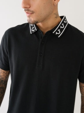 Men True Religion Jet black Relaxed Branded Collar SS Polo