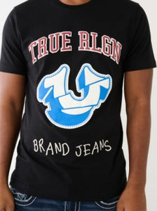 Men True Religion Jet Black SS Print Embro HS Tee