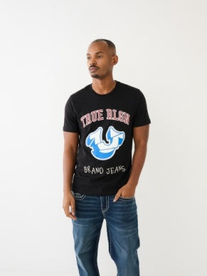 Men True Religion Jet Black SS Print Embro HS Tee