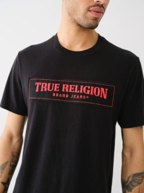 Men True Religion Jet black SS Frayed Arch Tee