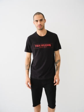 Men True Religion Jet black SS Frayed Arch Tee