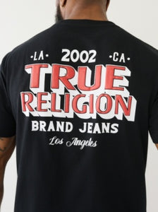 Men Optic Black/ Red True Religion SS Flock Station TEE