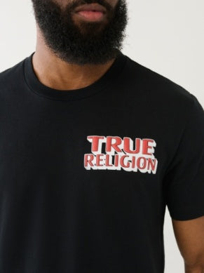 Men Optic Black/ Red True Religion SS Flock Station TEE