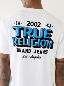 Men Optic White/ Light Blue True Religion SS Flock Station TEE