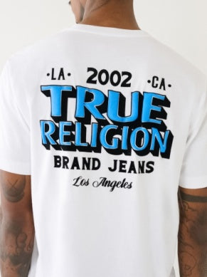 Men Optic White/ Light Blue True Religion SS Flock Station TEE