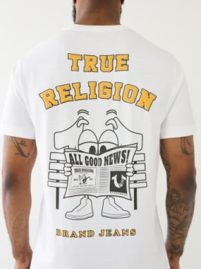 Men Optic White/ Yellow True Religion SS Shoey Puff News TEE