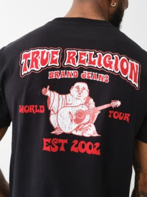 MEN BLACK/ RED TRUE RELIGION SS VINTAGE FLOCK TEE