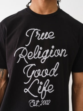 MEN BLACK TRUE RELIGION RELAXED ROPE EMBRO TEE