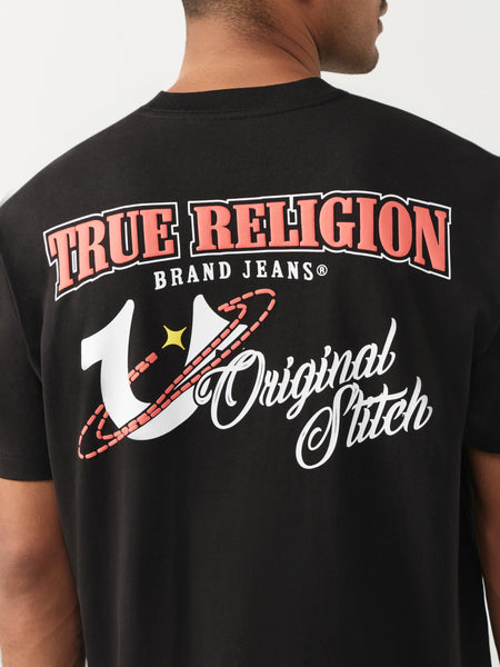 MEN BLACK TRUE RELIGON SS OG STITCH HS TEE
