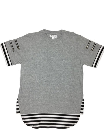 MEN GRAY SS Double Zipper Tee