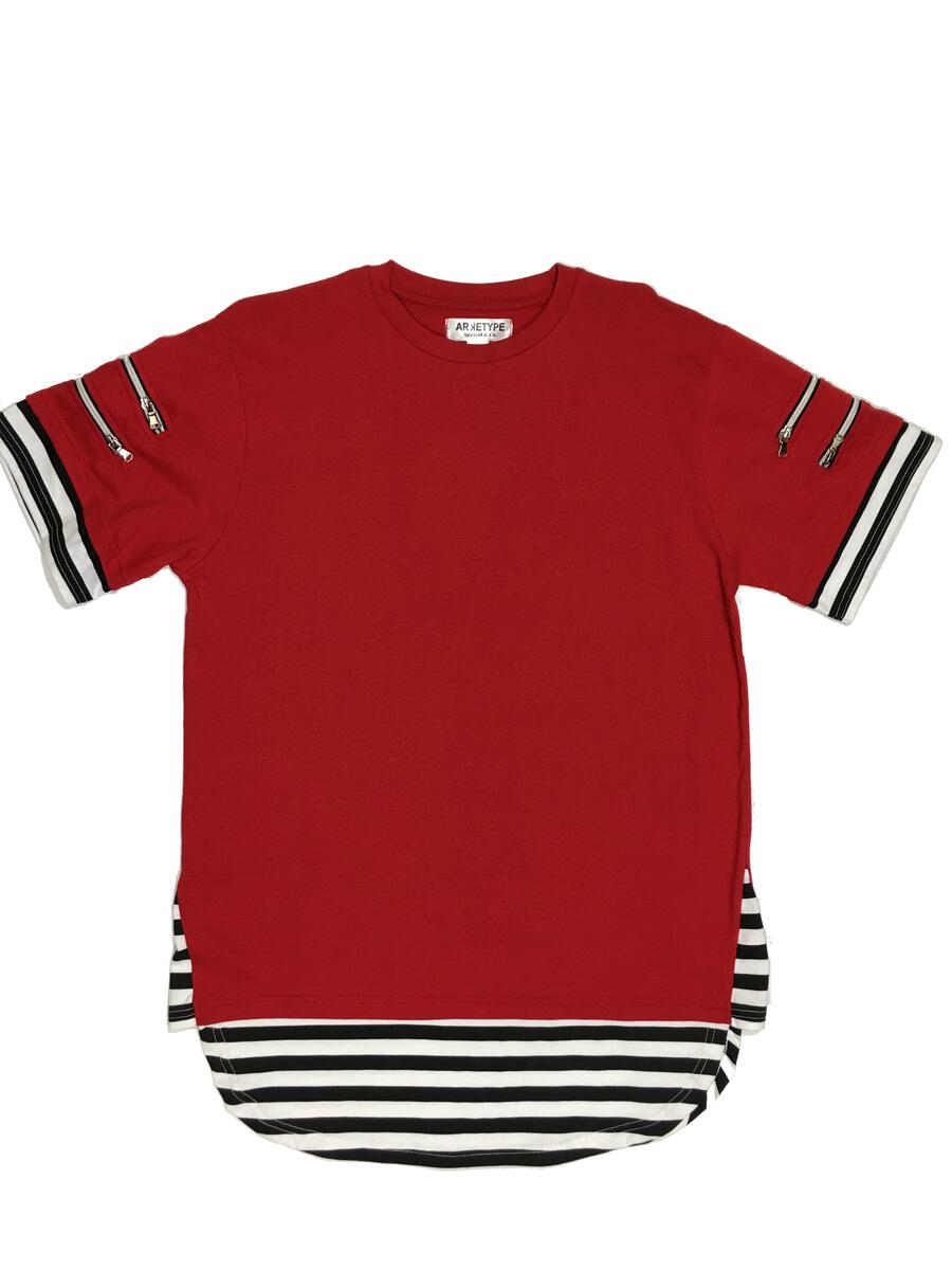 MEN RED SS Double Zipper Tee