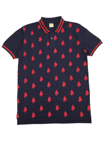 MEN NAVY SNAKE All Over Emb Polo Shirt