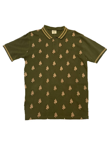 MEN OLIVE SNAKE SS All Over Emb Polo Shirt