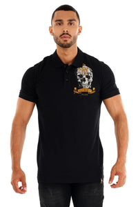 MEN GEORGE V BLACK/ GOLD SKULL HEAD GLITTERY POLO