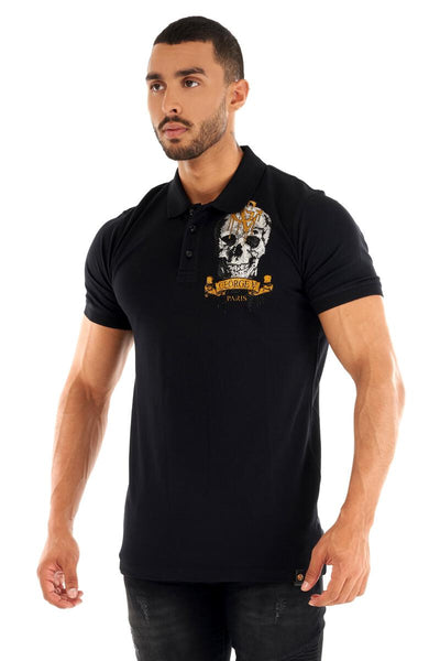 MEN GEORGE V BLACK/ GOLD SKULL HEAD GLITTERY POLO