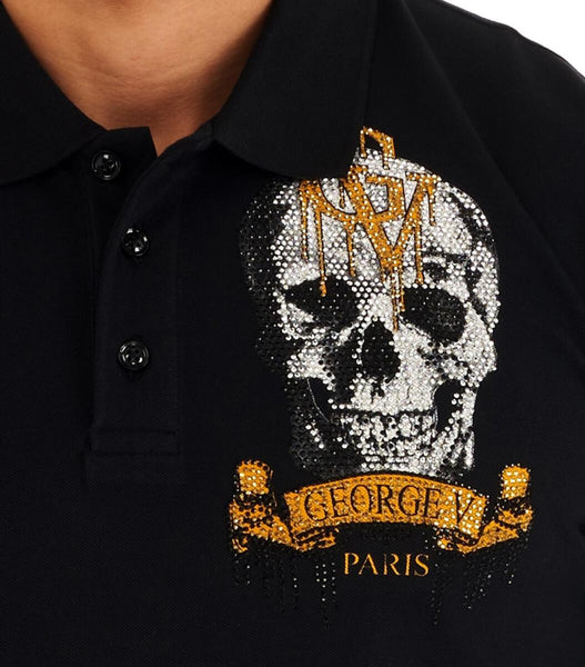 MEN GEORGE V BLACK/ GOLD SKULL HEAD GLITTERY POLO