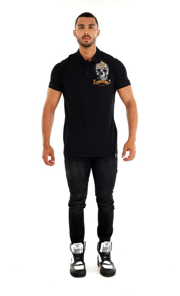 MEN GEORGE V BLACK/ GOLD SKULL HEAD GLITTERY POLO