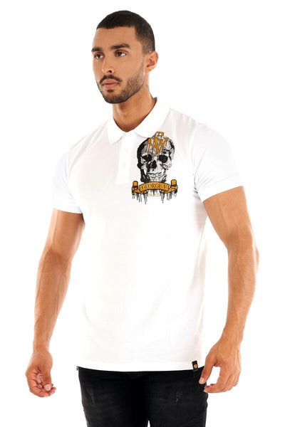 MEN GEORGE V WHITE/ GOLD SKULL HEAD GLITTERY POLO