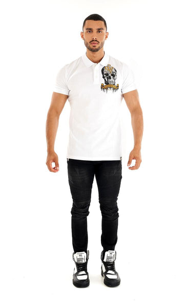 MEN GEORGE V WHITE/ GOLD SKULL HEAD GLITTERY POLO