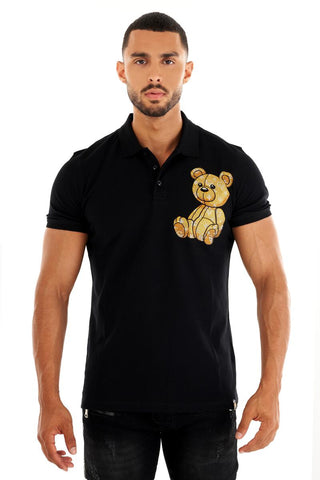 MEN GEORGE V BLACK/ GOLD TEDDY BEAR GLITTERY POLO