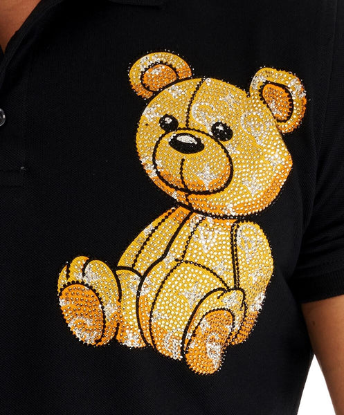 MEN GEORGE V BLACK/ GOLD TEDDY BEAR GLITTERY POLO