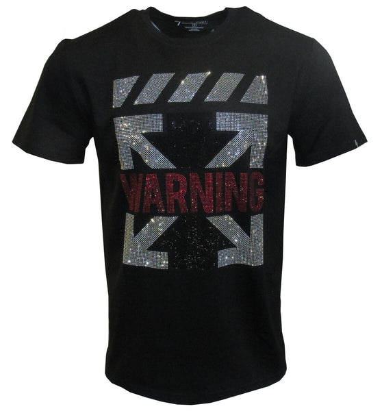 MEN BLACK WARNING GITTERY TSHIRT