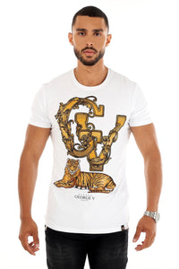 MEN GEORGE V WHITE WITH GOLD TIGER GLITTERY GOLD TSHIRT