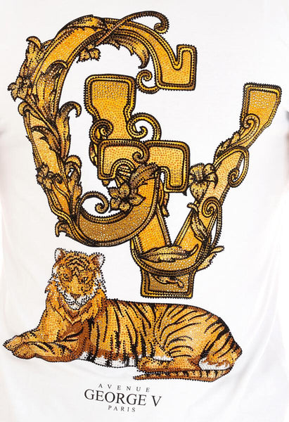 MEN GEORGE V WHITE WITH GOLD TIGER GLITTERY GOLD TSHIRT