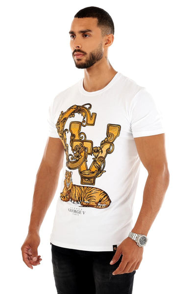 MEN GEORGE V WHITE WITH GOLD TIGER GLITTERY GOLD TSHIRT