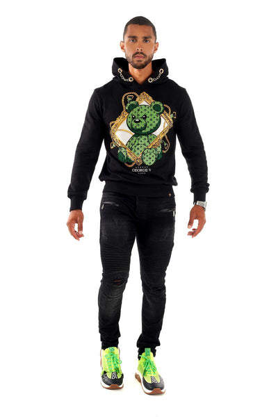 MEN GEORGE V BLACK PICTURE FRAME GREEN TEDDY GLITTERY HOODIE