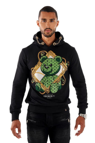 MEN GEORGE V BLACK PICTURE FRAME GREEN TEDDY GLITTERY HOODIE