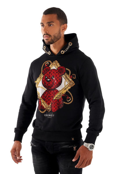 MEN GEORGE V BLACK PICTURE FRAME RED TEDDY GLITTERY HOODIE