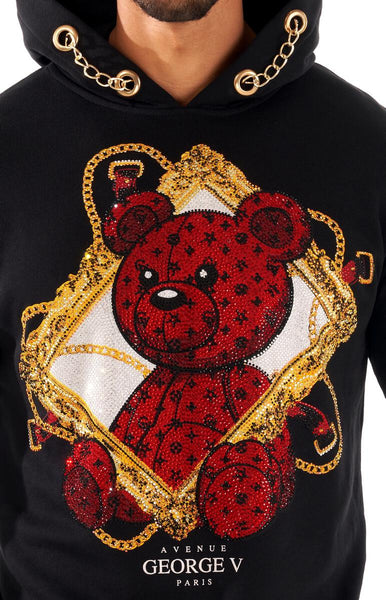 MEN GEORGE V BLACK PICTURE FRAME RED TEDDY GLITTERY HOODIE