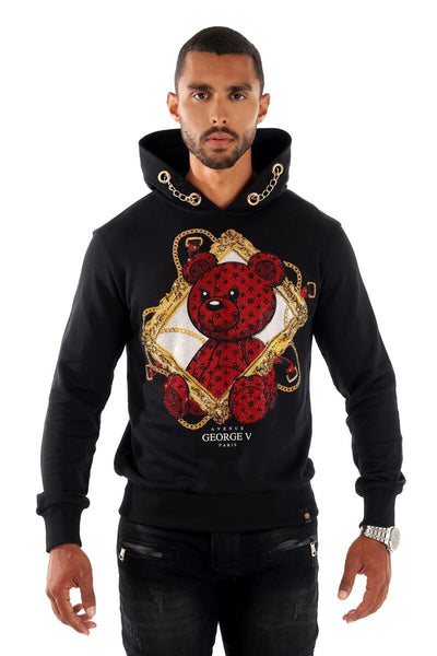 MEN GEORGE V BLACK PICTURE FRAME RED TEDDY GLITTERY HOODIE