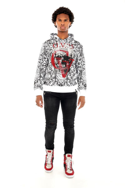 MEN GEORGE V WHITE/ RED WITH GV SKULL HEAD GLITTERY HOODIE