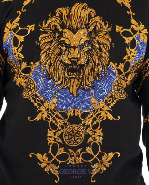 MEN GEORGE V BLACK GLITTERY BLUE/ GOLD LION HEAD CREW