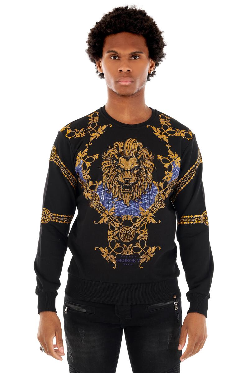 MEN GEORGE V BLACK GLITTERY BLUE/ GOLD LION HEAD CREW