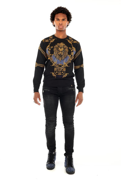 MEN GEORGE V BLACK GLITTERY BLUE/ GOLD LION HEAD CREW