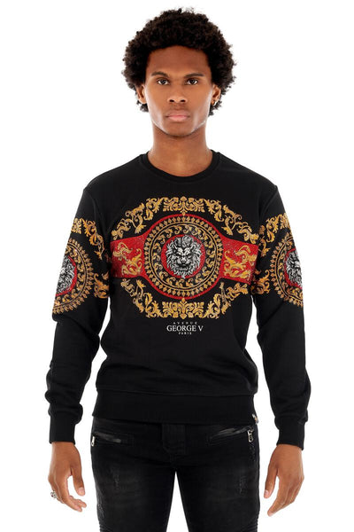 MEN GEORGE V BLACK RED CHEST LION GLITTERY CREW