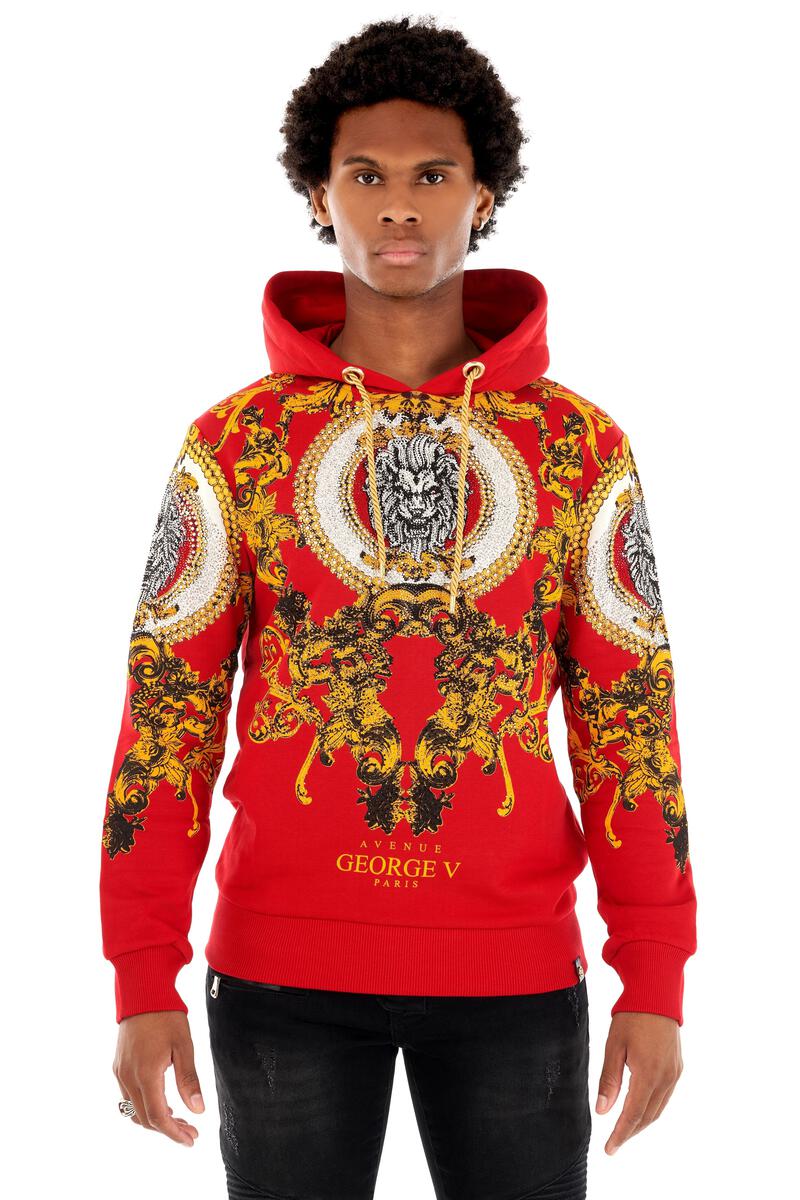 MEN GEORGE V RED/ WHITE/ GOLD LION HEAD GLITTERY HOODIE