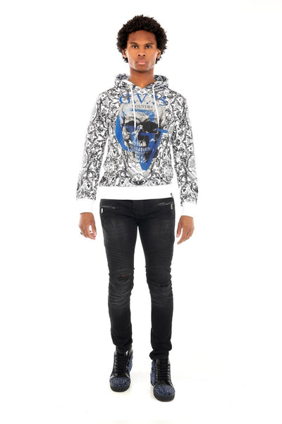 MEN GEORGE V WHITE/ BLUE WITH GV SKULL HEAD GLITTERY HOODIE