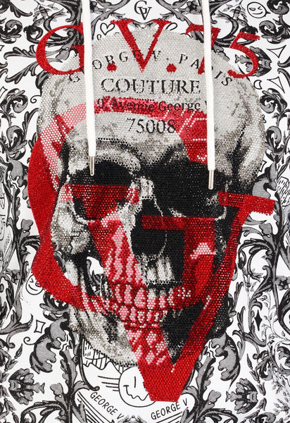 MEN GEORGE V WHITE/ RED WITH GV SKULL HEAD GLITTERY HOODIE