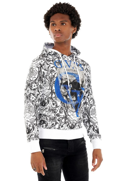 MEN GEORGE V WHITE/ BLUE WITH GV SKULL HEAD GLITTERY HOODIE