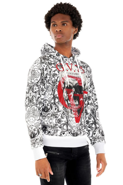 MEN GEORGE V WHITE/ RED WITH GV SKULL HEAD GLITTERY HOODIE