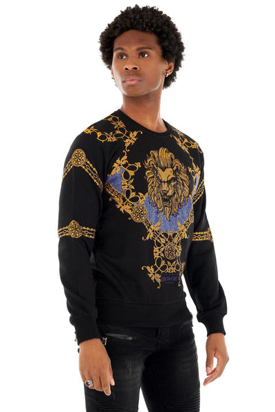 MEN GEORGE V BLACK GLITTERY BLUE/ GOLD LION HEAD CREW