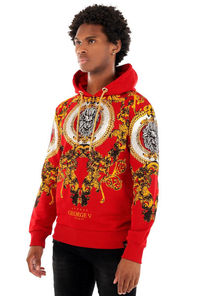 MEN GEORGE V RED/ WHITE/ GOLD LION HEAD GLITTERY HOODIE