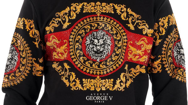 MEN GEORGE V BLACK RED CHEST LION GLITTERY CREW