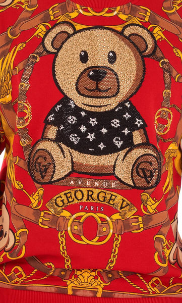 MEN RED TEDDY BEAR GLITTERY GEORGE V CREW